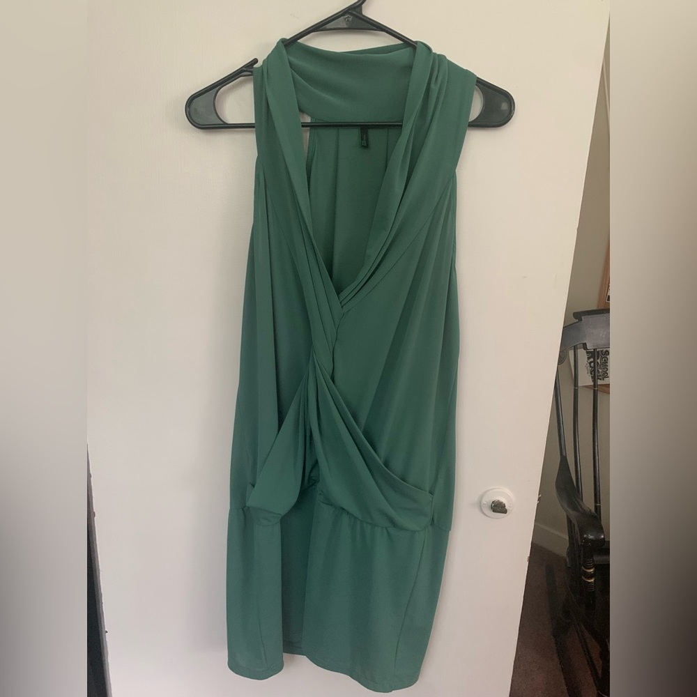 Green short dress with plunging neckline